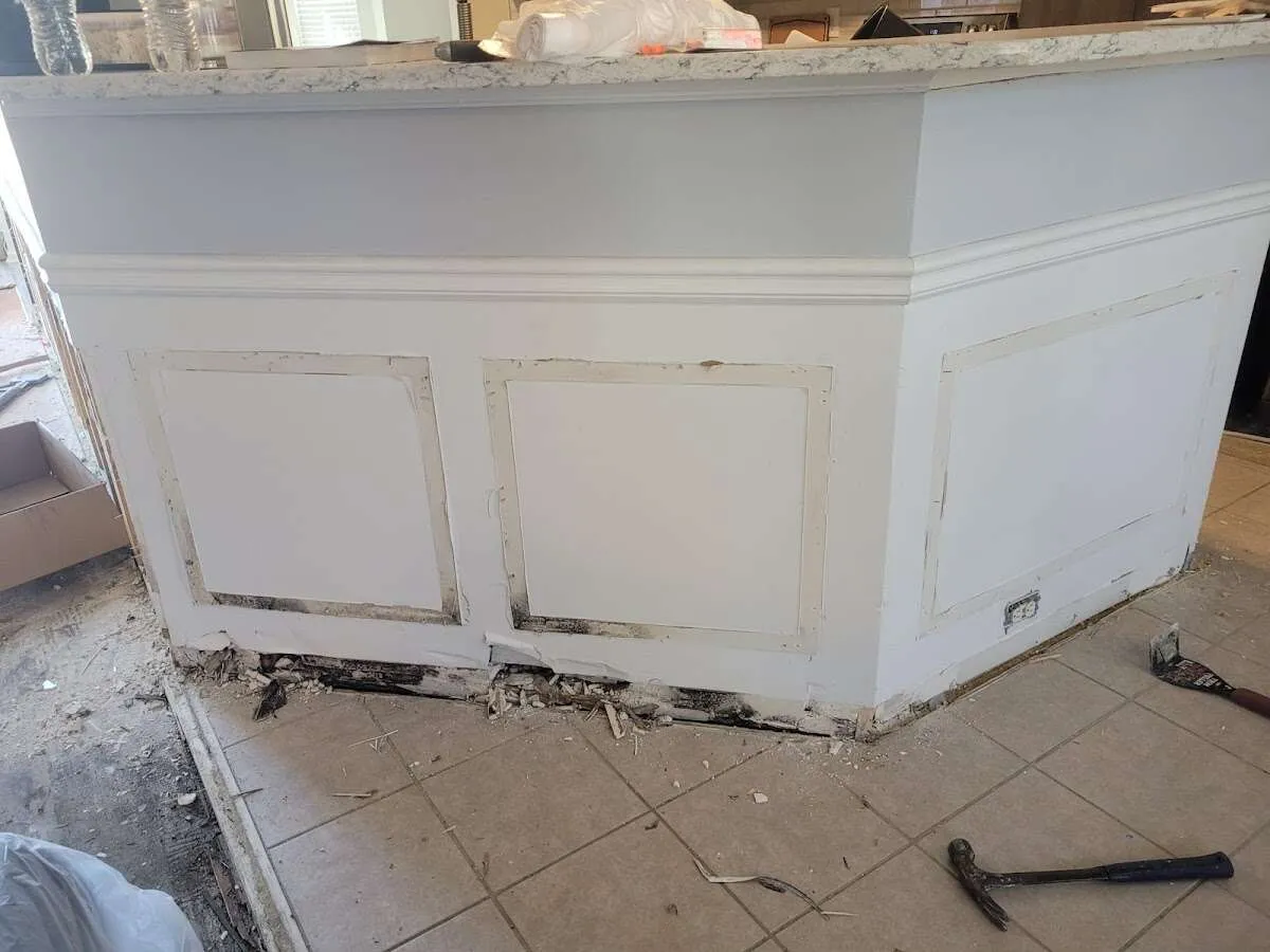 Water damage and mold on kitchen during Storm Damage Restoration in Redlands